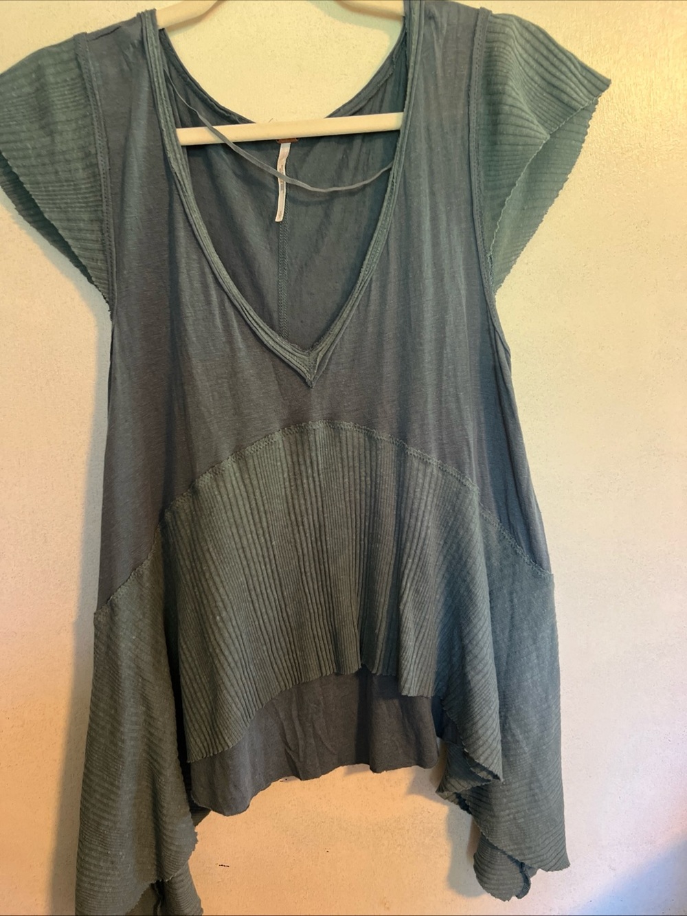 Free People Washed Teal V-Neck Flow Tunic